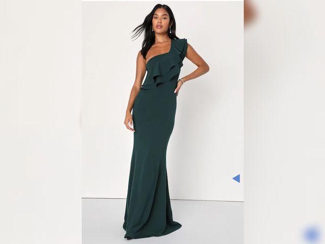 Lot 96-173793 - Grand Beauty Emerald Ruffled One-Shoulder Mermaid Maxi Dress New Juniors Medium