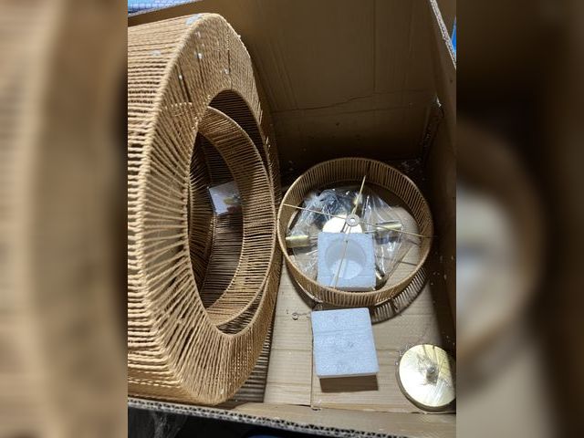 Lot 96-198858 - PENACINY 23.6” Boho Rattan Chandeliers Light Fixture, 6-Light Hand Woven Farmhouse Rustic Chandelier...