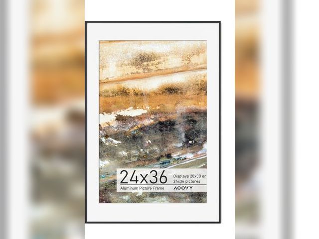 Lot 96-187454 - 24x36 Poster Frame Black, 24x36 Frame with Mat for 20x30, Premium Aluminum 24 x 36 picture frame, HD...