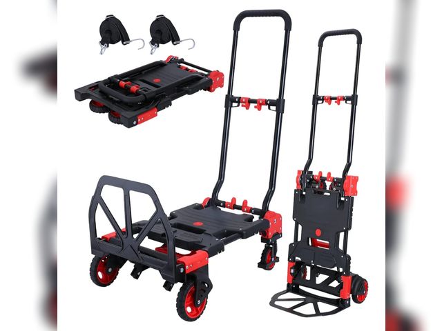 Lot 96-176017 - 2-in-1 Folding Hand Truck Dolly 330LB Load Carrying,Hand Truck Foldable Dolly with Retractable Handl...