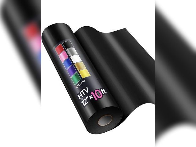 Lot 96-198854 - JAVIGA Black Heat Transfer Vinyl, 10ft x 12" Black Iron on Vinyl Roll for Cricut Cutting Machine and...