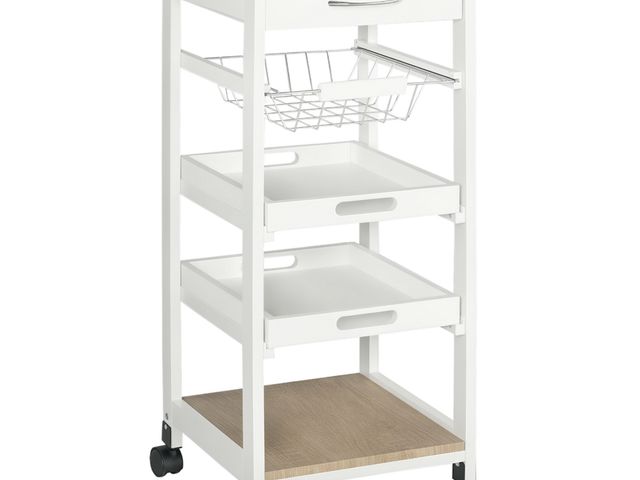 Lot 96-180385 - HOMCOM Mobile Kitchen Cart, Rolling Kitchen Island with Storage, Solid Wood Frame Utility Cart with ...