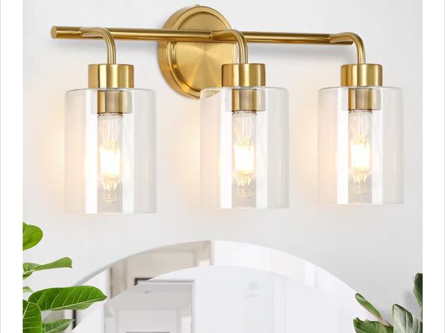 Lot 96-193080 - Beupoel Bathroom Vanity Lights Over Mirror Modern Gold Light Fixture 3 Light with Clear Glass Shade ...