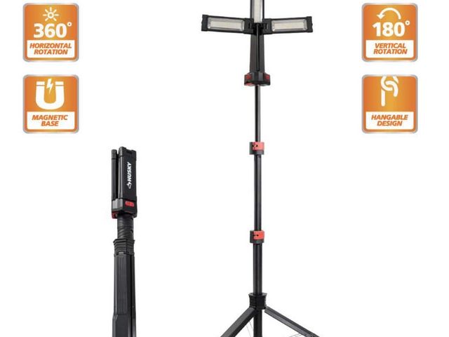 Lot 96-173109 - Husky 2200-Lumen Tripod Unused, 1 out of 3 lights is not working