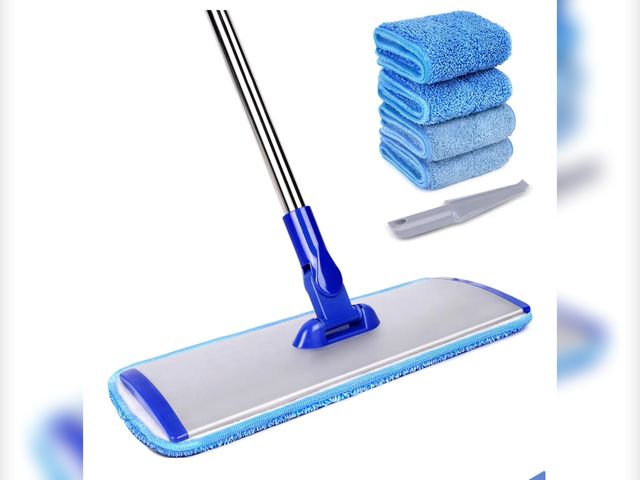 Lot 96-173634 - 18" Professional Microfiber Mop Floor Cleaning System, Flat Mop with Stainless Steel Handle, 4 Reusa...