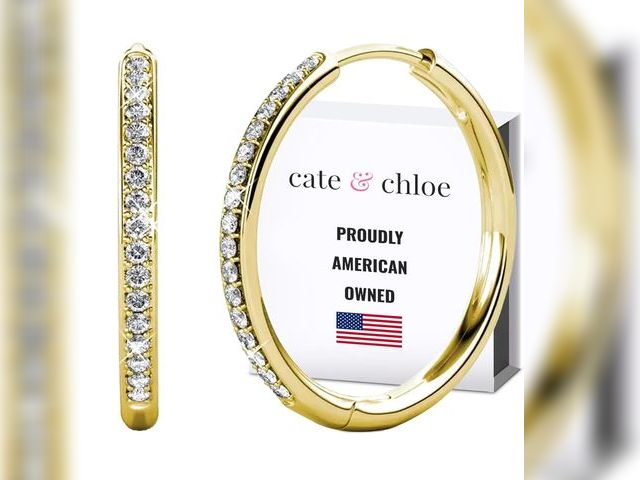 Lot 96-178721 - Cate &amp; Chloe Bianca 18K Gold-Plated Hoop Earrings, Elegant Jewelry for Women with Round Cut Simu...