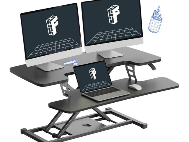 Lot 96-180776 - FLEXISPOT 36-inch Standing Desk Converter Height Adjustable Sit to Stand Up Workstation, Dual Monito...