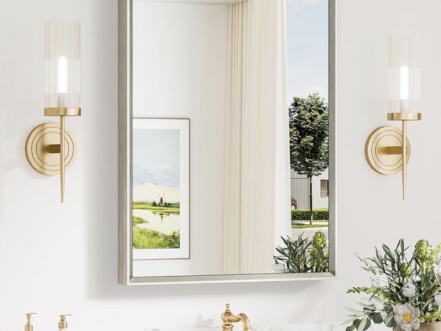 Lot 96-211719 - Keonjinn 22 x 30 Inch Brushed Nickel Bathroom Mirrors for Over Sink, Beveled Rectangle Framed Mirror...