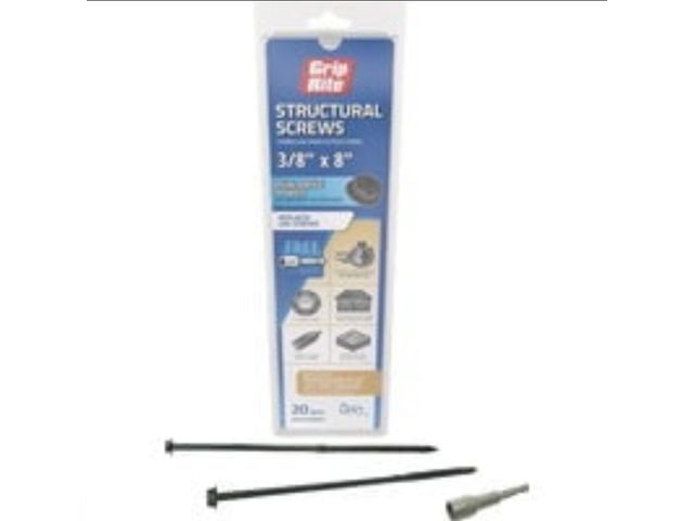 Lot 96-189048 - Grip-Rite 3/8 in Wire X 8 in. L Star Hex Washer Head Coarse Structural Screws
New