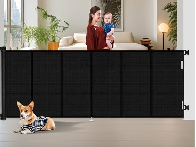 Lot 96-164993 - 150 inch Retractable Baby Gates Extra Wide with Reinforced Strip Design to Prevent Crawling Through,...