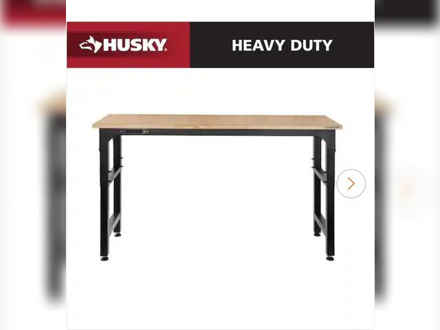 Lot 96-189042 - Husky
72 in. W x 23 in. D Adjustable Height Black Workbench, Solid Wood Top for Heavy Duty Welded St...