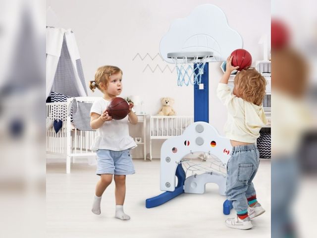 Lot 96-197742 - 3-in-1 Kids Basketball Hoop Set with Balls-White
Open box 
Appears Unused