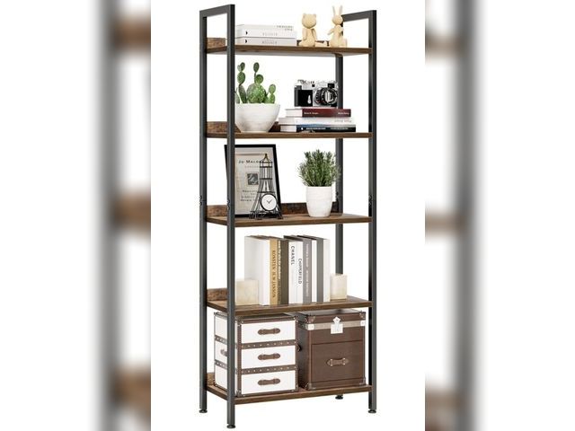 Lot 96-195230 - NUMENN Bookshelf, 5 Tier Bookshelves, Home Office Bookcase Shelf Storage Organizer, Free Standing St...