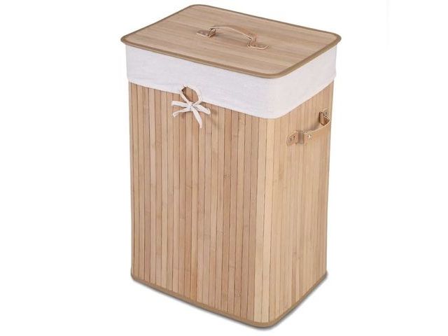 Lot 96-232606 - Costway Bamboo Laundry Basket, Collapsible Laundry Hamper with Lid, Removable Liner &amp; Handles, D...
