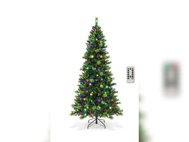 Lot 96-192577 - Costway 8FT Pre-Lit Artificial Christmas Tree 9 Lighting Modes with 500 LED Lights &amp; Timer MSRP ...