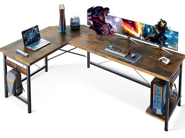 Lot 96-181461 - Coleshome 66" L Shaped Larger Gaming Desk, Corner Computer Desk, Sturdy Home Office Computer Table, ...