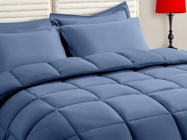 Lot 96-170603 - TAIMIT Slate Blue King Comforter, Bed in a Bag Bedding Sets with All Season Soft Quilted Warm Fluffy...