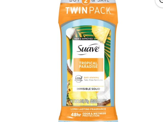 Lot 96-203013 - Suave Antiperspirant Female Deodorant, 48hr Protection, Tropical Paradise, 2.6 oz, 2 Pack New