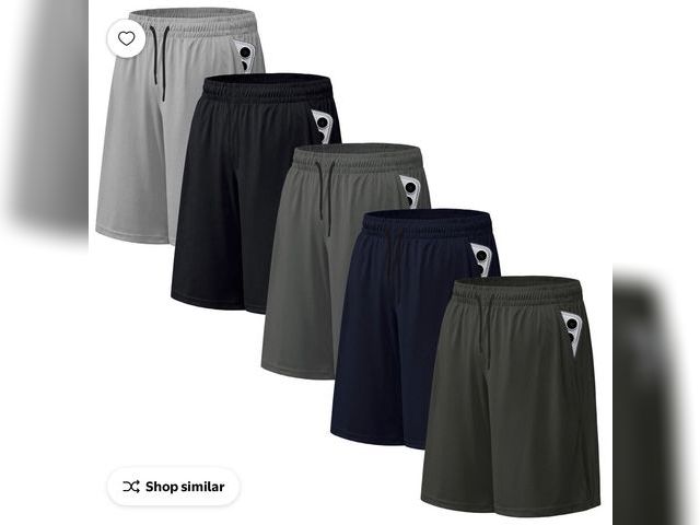 Lot 96-230764 - ASUDESIRE 5 Pack Men's Athletic Shorts Mesh Workout Gym Activewear Basketball Shorts 8" Inseam With ...