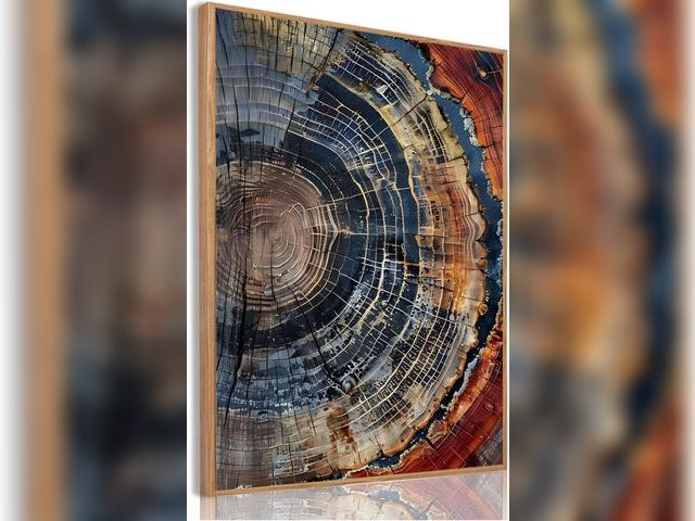 Lot 96-163927 - IBHJSART Framed Tree Ring Canvas Wall Art Vintage Colorful Wood Stump Painting Prints Modern Minimal...