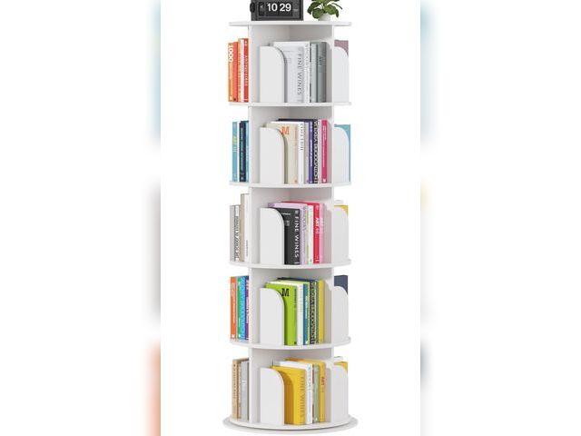 Lot 96-198003 - Rotating Bookshelf Tower 5 Tier,Spinning Bookcase, Revolving 360 Book Shelf Narrow Tall Bookcase, Ve...