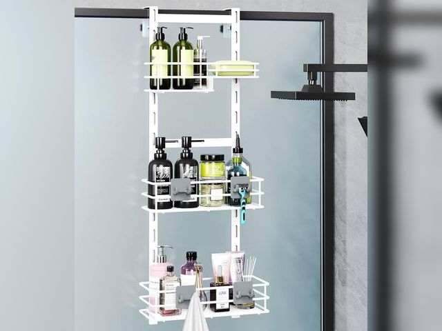 Lot 96-170883 - Over The Door Shower Caddy Adjustable 3 Tier White,Bathroom Hanging Organizer Shelf Rustproof with 4...