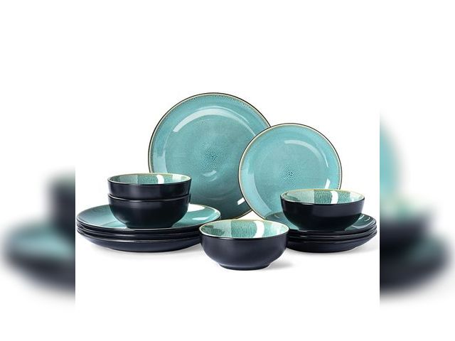 Lot 96-173716 - Plates and Bowls Sets for 4 - CJDC-QUELO 12-Piece Stoneware Dinnerware Sets, Ceramic Dishware Set fo...