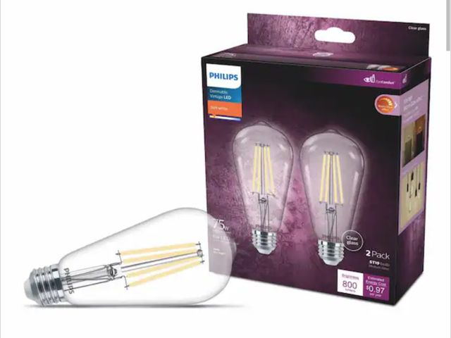 Lot 96-179952 - Philips
75-Watt Equivalent ST19 Clear Dimmable E26 Vintage Edison LED Light Bulb Soft White with War...