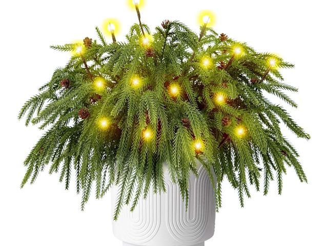 Lot 96-174326 - 12 Pcs Christmas Norfolk Pine Branches with Branch Lights - 18" Norfolk Pine Artificial Xmas Branche...