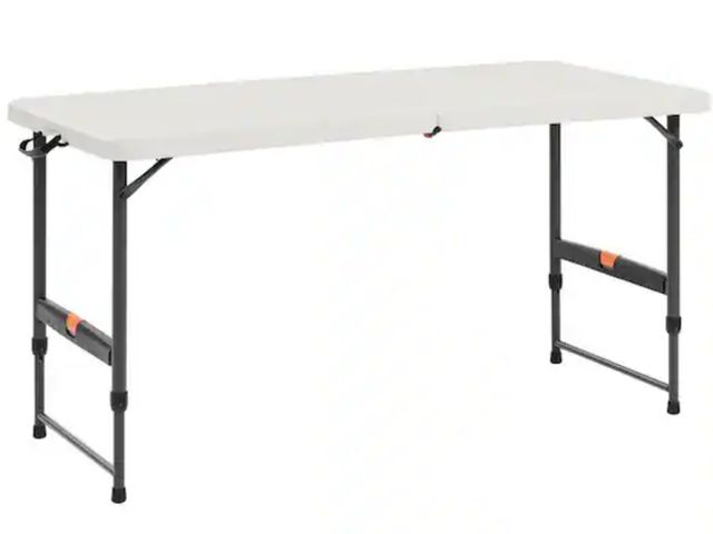 Lot 96-222111 - HDX
4 ft. Almond Resin Top Single Hand Adjustable Height Indoor/Outdoor Rectangular Folding Utility ...