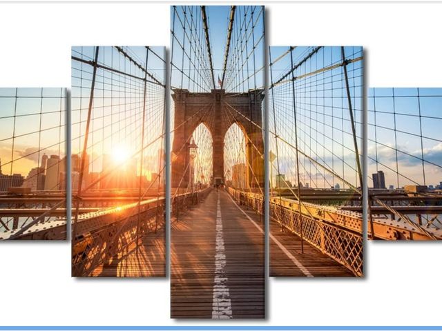 Lot 96-176381 - 5 Pieces Modern USA Landscape Home Decoration Wall Art, Brooklyn Bridge Modern New York City Landsca...
