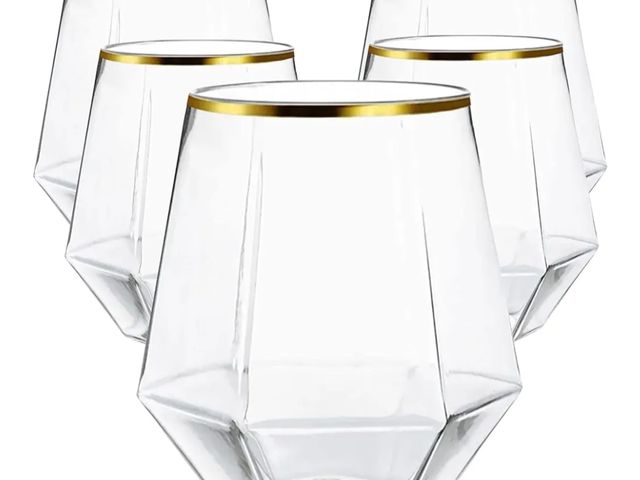 Lot 96-170343 - 40 count Diamond Unbreakable Stemless Plastic Wine Champagne Whiskey Glasses Elegant Durable Disposa...