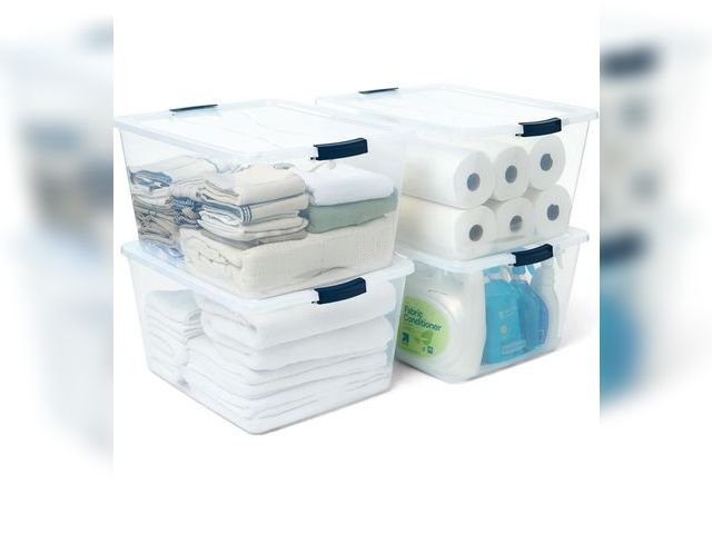 Lot 96-172270 - Rubbermaid Cleverstore 74 Qt Clear Storage Bins with Lids, 4-Pack, Stackable, BPA-Free, Made in USA
...