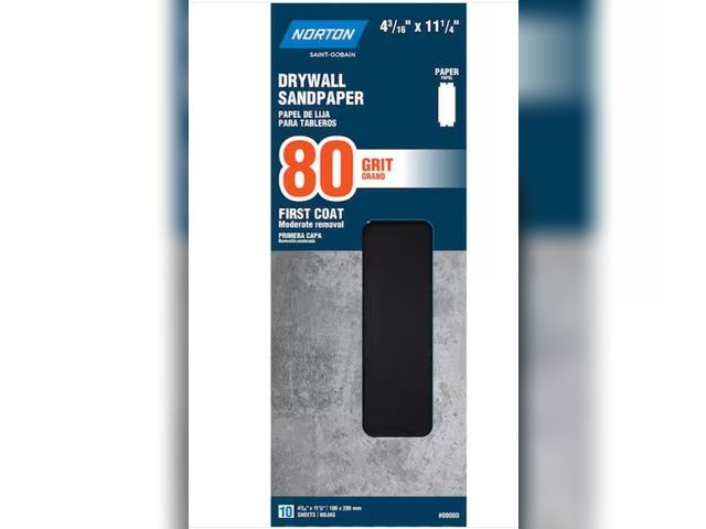 Lot 96-165243 - 5 Packs of Norton Drywall Sanding Sheets 4 3/16 in. x 11 1/4 in. Aluminum Oxide 80g (10-Pack)
New