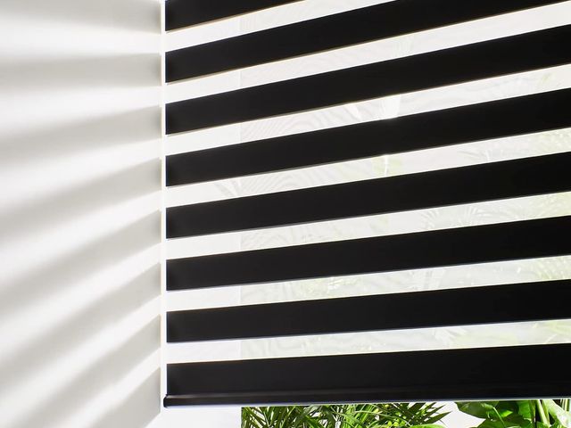 Lot 96-190372 - Persilux Cordless Zebra Blinds for Windows (36" W X 72" H, Black) Free-Stop Windows Shades Dual Laye...
