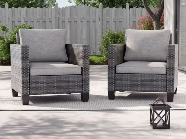 Lot 96-166657 - JOYESERY 2-Pack Gray Wicker Patio Outdoor Single Sofa with Linen Grey Cushion MSRP $268.00 New
