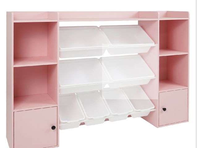 Lot 96-197381 - Costway Kids Toy Storage &amp; Bookshelf with Boxes &amp; Open Shelves, Pink
New 
MSRP $177.00