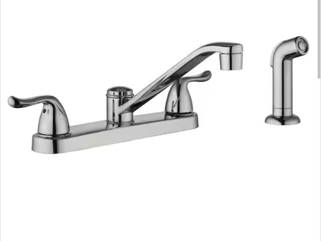 Lot 96-174059 - Glacier Bay Constructor Double-Handle Standard Kitchen Faucet with Side Sprayer in Polished Chrome n...