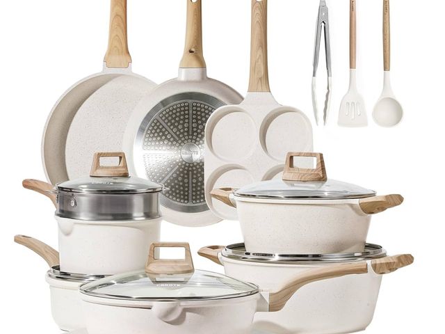 Lot 96-170895 - CAROTE Pots and Pans Set, Nonstick Cookware Sets, White Granite Induction Cookware Non Stick Cooking...