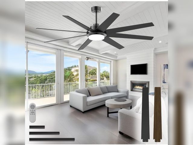 Lot 96-164307 - 72 Inch Ceiling Fans with Lights and Remote, Outdoor Indoor Black LED Big Ceiling Fan Reversible 24d...
