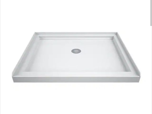 Lot 96-226124 - DreamLine SlimLine 42 in. L x 42 in. W Single Threshold Alcove Shower Pan Base in White with Center ...
