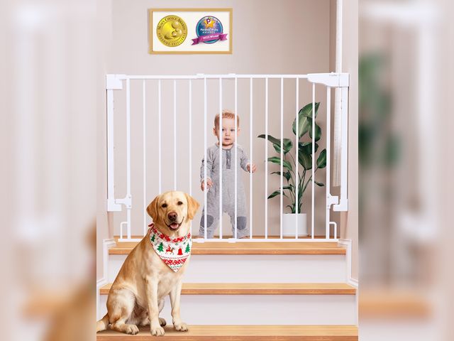 Lot 96-190256 - Cumbor 29.2–43" Baby Gate for Stairs, Wall-Mounted (Drill Required), Expandable No Bottom Bar Dog Ga...