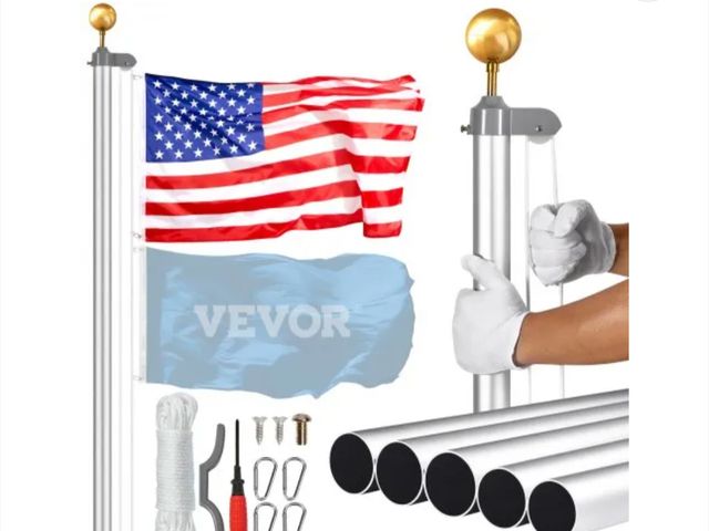 Lot 96-174093 - VEVOR 25FT Detachable Flagpole Kit, Heavy Duty Aluminum Alloy Flag Pole Kit in Ground for Outdoor, 3...
