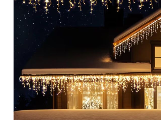 Lot 96-190869 - Icicle LED Christmas Lights Outdoor, 624 LED 59FT 8 Modes with 96 Drops Warm White Icicle Lights,Out...