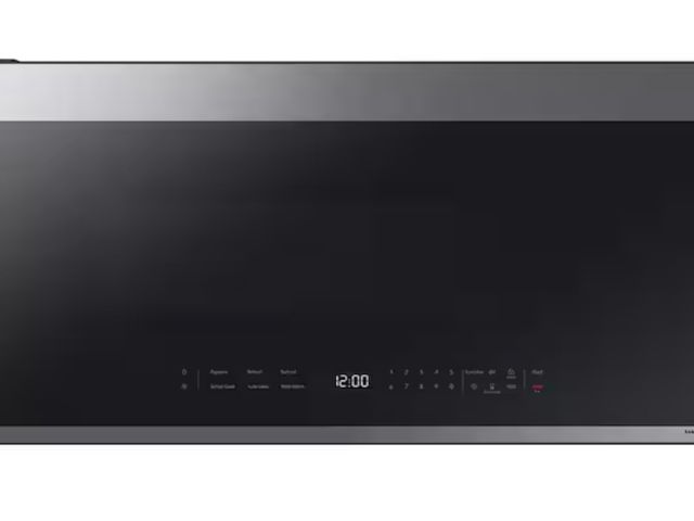Lot 96-175301 - Samsung Bespoke Smart 2.1 cu. ft. 1000 W Stainless Steel Over-the-Range Microwave with Auto Connecti...