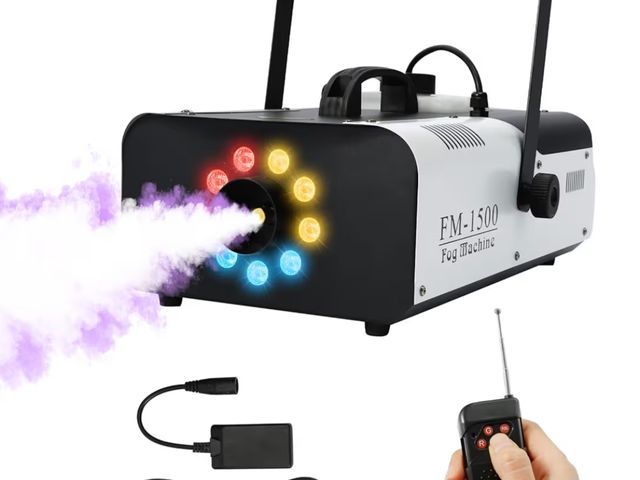 Lot 96-180576 - TENGCHANG 1500W Smoke Fog Machine RGB 9 LED DJ Halloween Party Stage Light with Remote Controller
Ne...