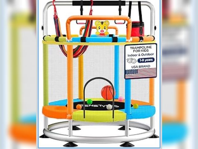 Lot 96-176090 - Trampoline for Kids with Safety Enclosure Indoor and Outdoor Toddler Trampoline for Kids Anti Rollov...