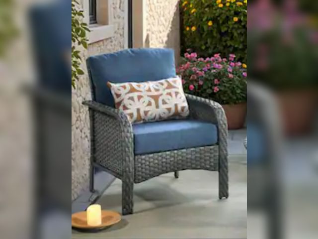 Lot 96-157206 - weaxty W 
Hyacinth Gray Wicker Patio Outdoor Conversation Seating Set 2 Chairs and chair cushions On...