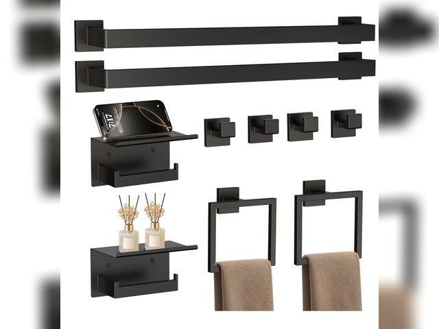 Lot 96-179588 - 10-Piece 23.6 Inch Matte Black Bathroom Accessories Set, Bathroom Hardware Set, SUS304 Stainless Ste...