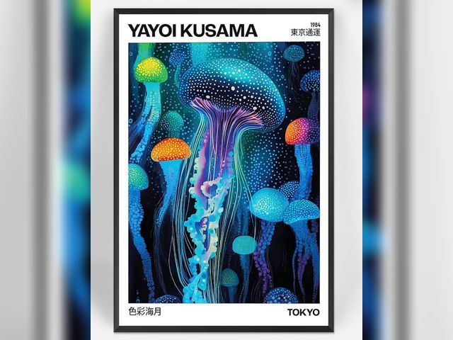 Lot 96-175933 - Colorful Kusama Ocean Jellyfish Canvas Posters Japanese Yayoi Abstract Ocean Scene Wall Art Japan Se...